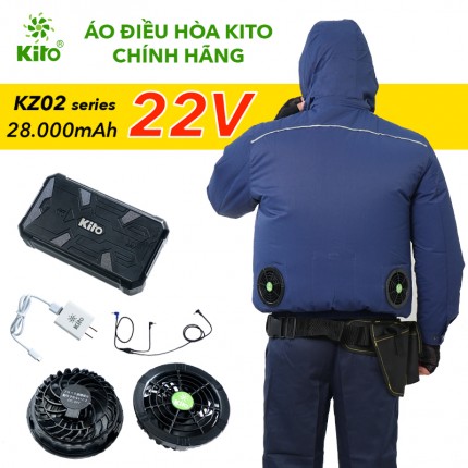 Áo điều hòa KITO Nhật Bản KZ02XT chính hãng Pin 28.000mAh, Quạt 22V công nghệ Tubo